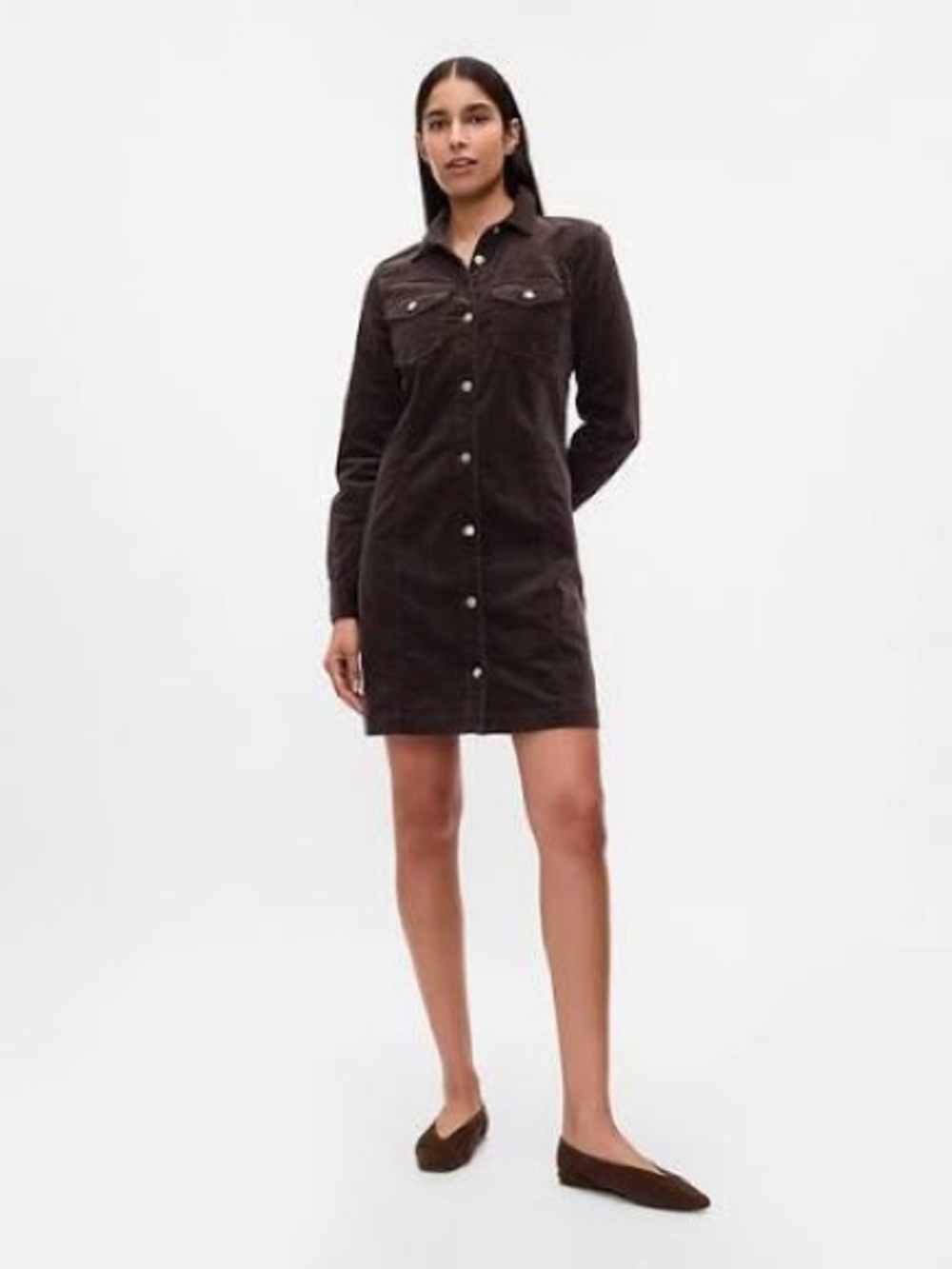 NWOT GAP Women's Stretch Velvet Chocolate Long Sleeve Shirt Dress